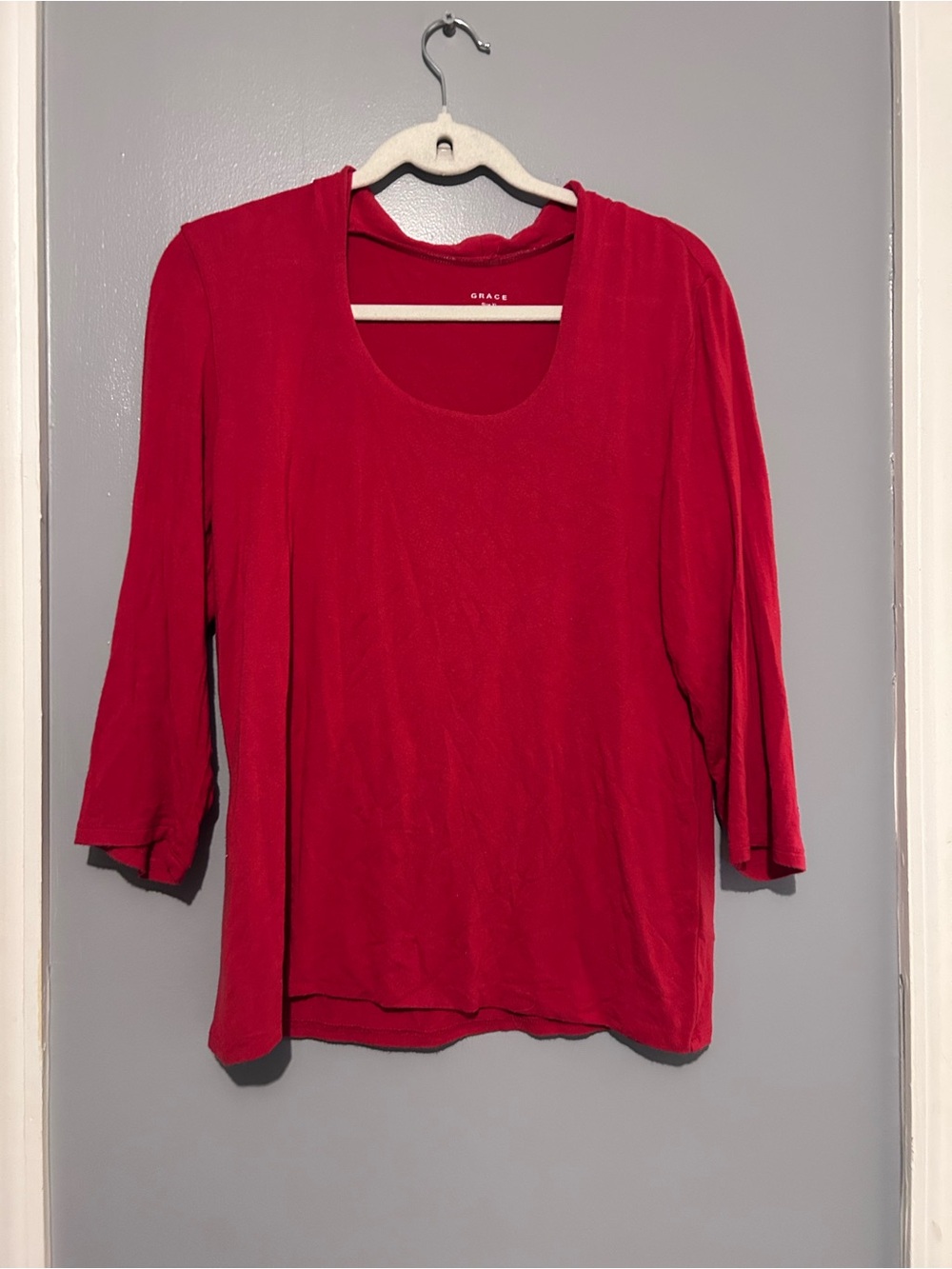 Grace Red Scoop Neck Long Sleeve Top